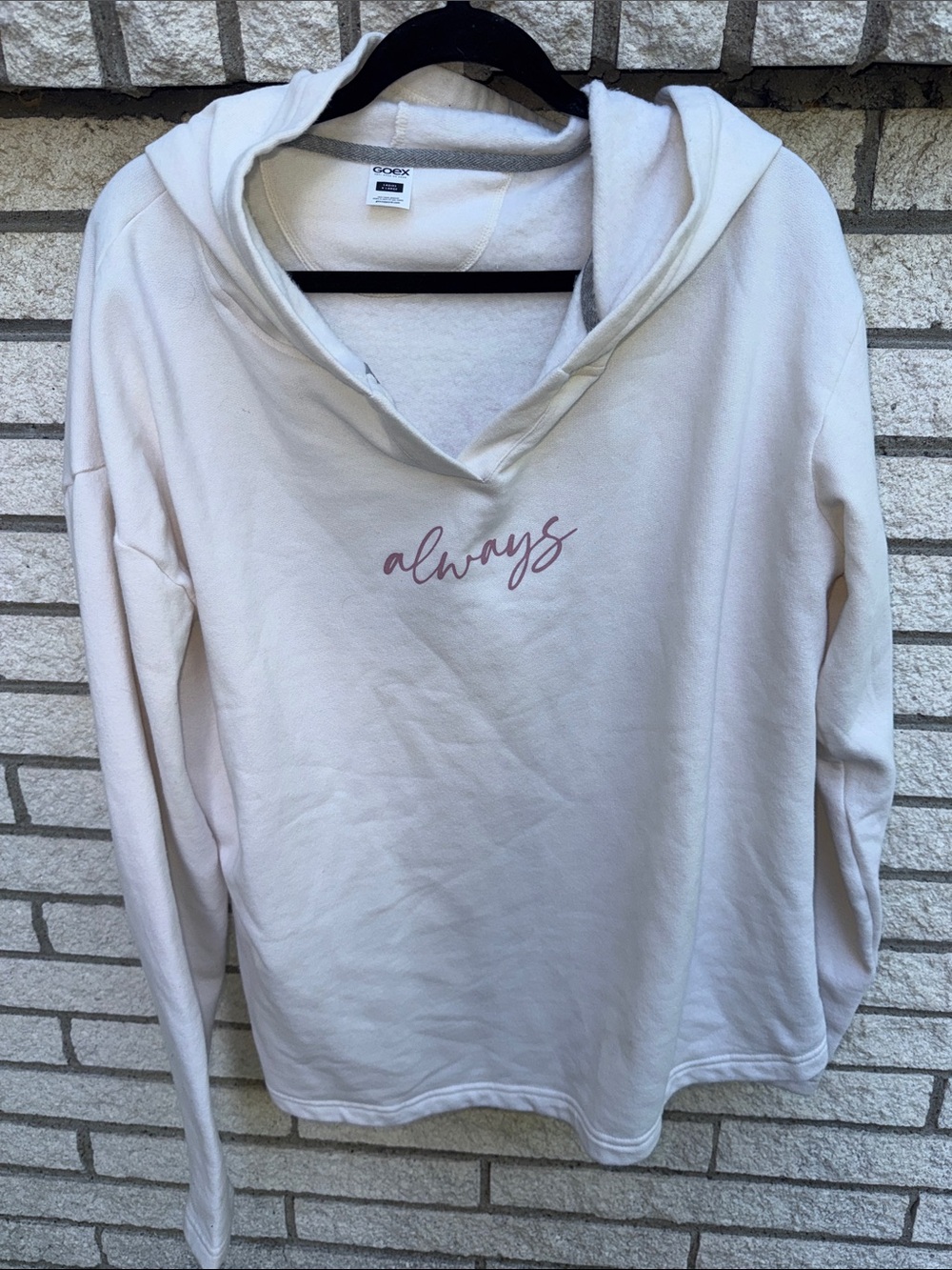GOEX SUPER SOFT Hoodie Cream Hooded Pullover with Pink "always" Script
